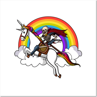 Skeleton Warrior Riding Unicorn Posters and Art